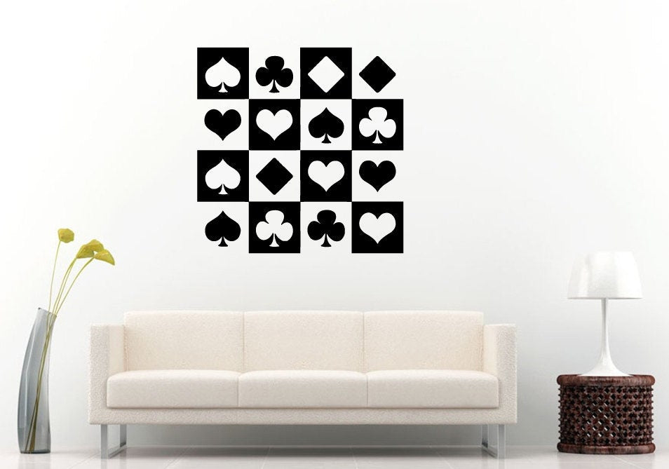 Poker Game Room Sign Logo Cards Suits Gambling Chips Vinyl Peal And Stick Removable Sticker Decal L1384