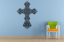 Load image into Gallery viewer, Cross Crest Tribal Pattern Religious Symbol Wall Or Car Vinyl Peal And Stick Removable Sticker Decal L1399