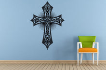 Load image into Gallery viewer, Cross Crest Tribal Pattern Religious Symbol Wall Or Car Vinyl Peal And Stick Removable Sticker Decal L1401