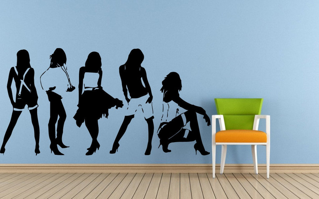 Five Fashion Models Girls Females Women Runway Clothes Accessories Jewelry Wall Or Car Vinyl Peal And Stick Removable Sticker Decal L1389