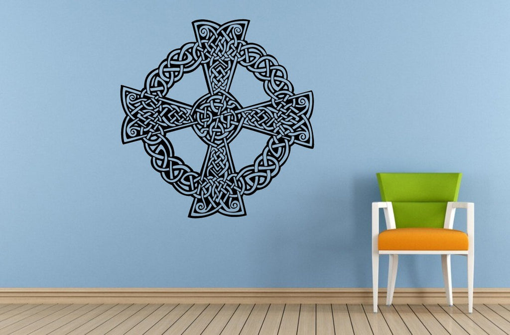 Cross Crest Tribal Pattern Religious Symbol Wall Or Car Vinyl Peal And Stick Removable Sticker Decal L1402