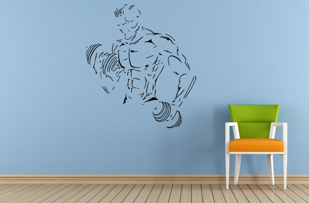 Man Fitness Gym Body Building Weights Wall Or Car Vinyl Peal And Stick Removable Sticker Decal L1403