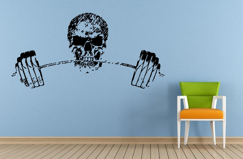 Skull Biting On Gym Weights Fitness Wall Or Car Vinyl Peal And Stick Removable Sticker Decal L1405