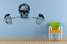 Load image into Gallery viewer, Skull Biting On Gym Weights Fitness Wall Or Car Vinyl Peal And Stick Removable Sticker Decal L1405