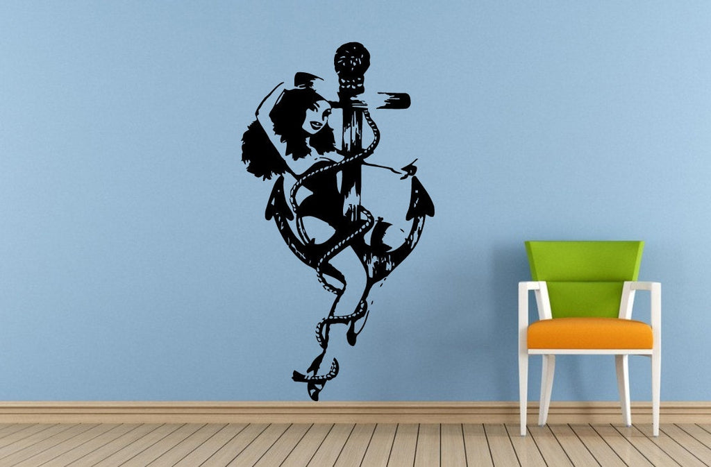 Sailors Ocean Sea Boat Ship Anchor Rope Navy Seal Pin Up Girl Wall Or Car Vinyl Peal And Stick Removable Sticker Decal L1408