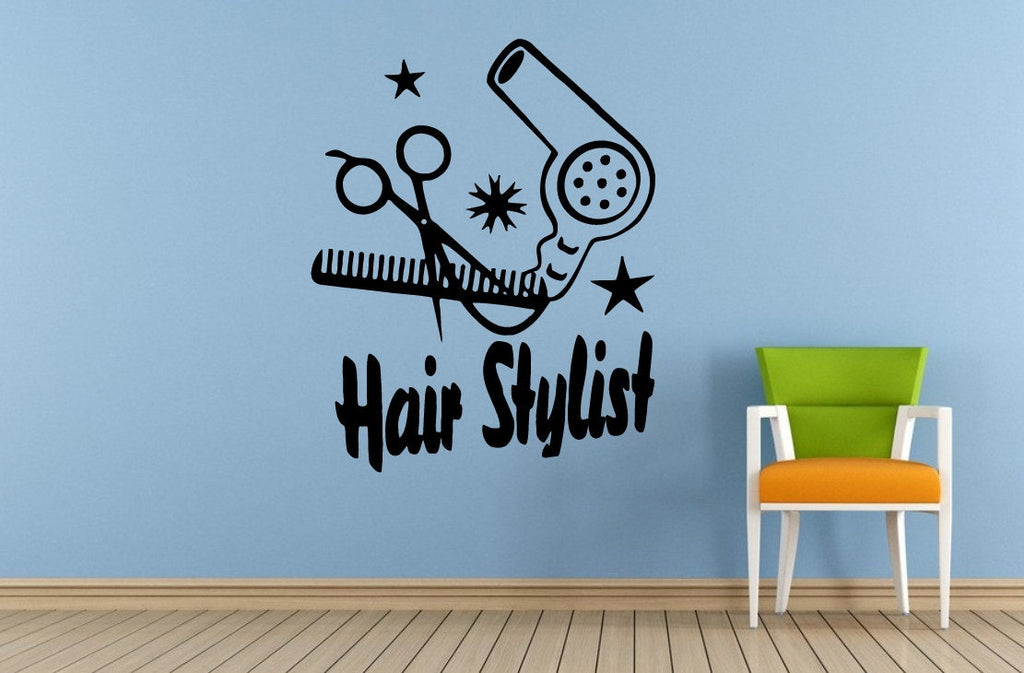 Hairdressing Hair Stylist Scissors Comb Brush Hair Dryer Salon Spa Window Or Wall Or Car Vinyl Peal And Stick Removable Sticker Decal L1455