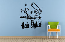 Load image into Gallery viewer, Hairdressing Hair Stylist Scissors Comb Brush Hair Dryer Salon Spa Window Or Wall Or Car Vinyl Peal And Stick Removable Sticker Decal L1455
