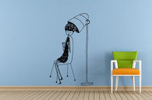 Load image into Gallery viewer, Hairdressing Hair Stylist Girl Woman Sitting Hair Dryer Salon Spa Window Or Wall Or Car Vinyl Peal And Stick Removable Sticker Decal L1458