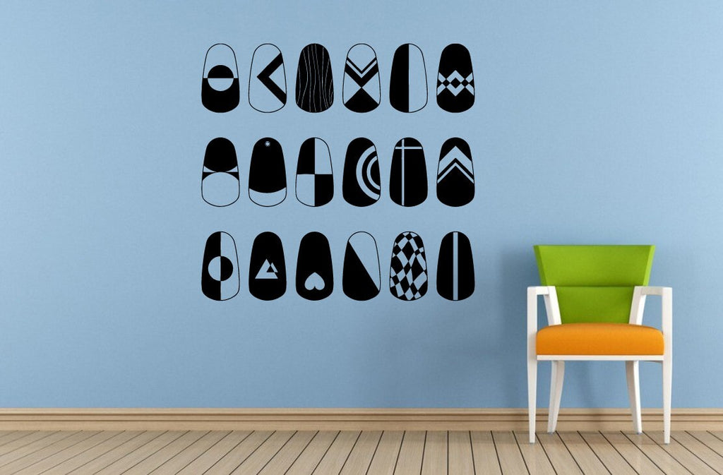 Set Of Eighteen Nail Art Design Salon Spa Beauty Shop Fashion Window Or Wall Or Car Vinyl Peal And Stick Removable Sticker Decal L1464