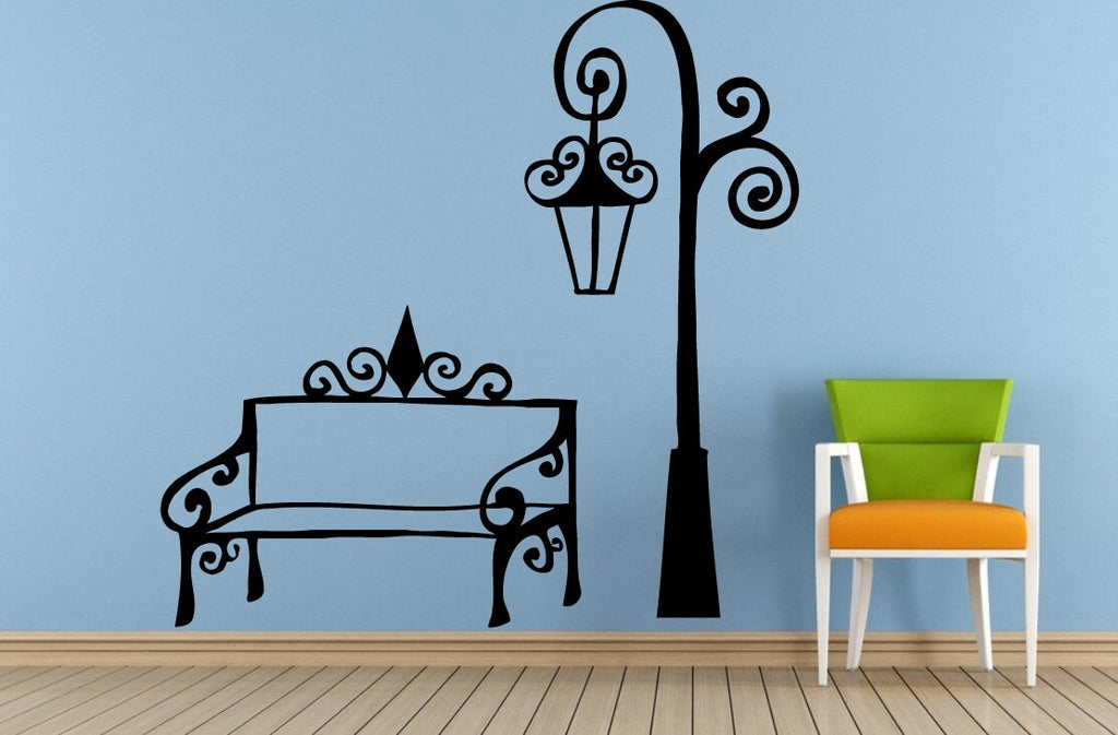 City Town Street Park Lamp Post Bench Old Antique Vintage Window Or Wall Or Car Vinyl Peal And Stick Removable Sticker Decal L1470