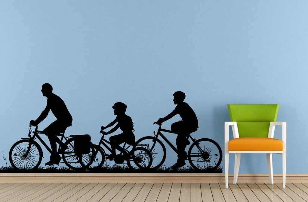 Family Riding Bicycles In The Park Window Or Wall Or Car Vinyl Peal And Stick Removable Sticker Decal L1490