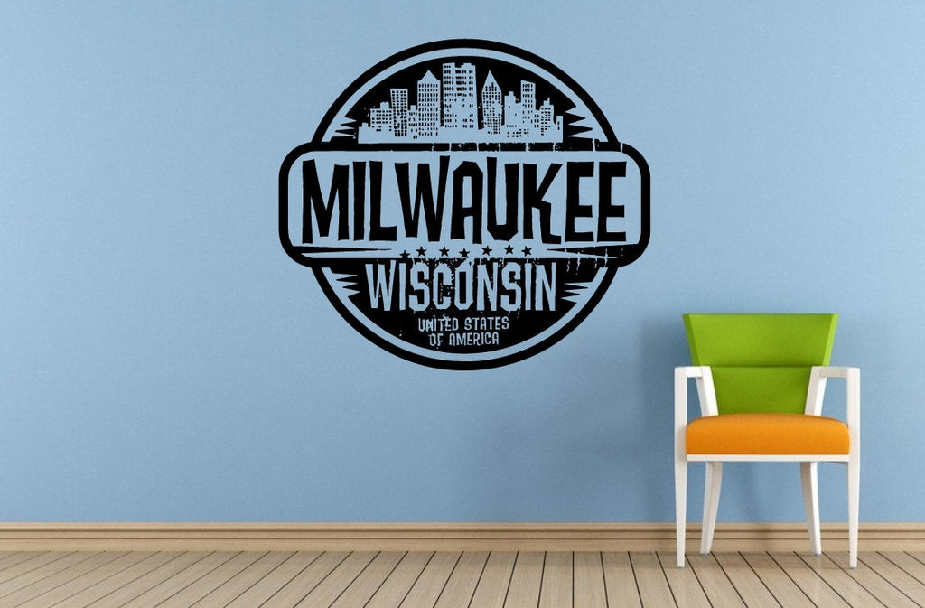 Milwaukee Wisconsin United States of America Stamp Window Or Wall Or Car Vinyl Peal And Stick Removable Sticker Decal L1525