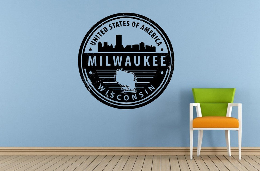 Milwaukee Wisconsin United States of America Stamp Window Or Wall Or Car Vinyl Peal And Stick Removable Sticker Decal L1523