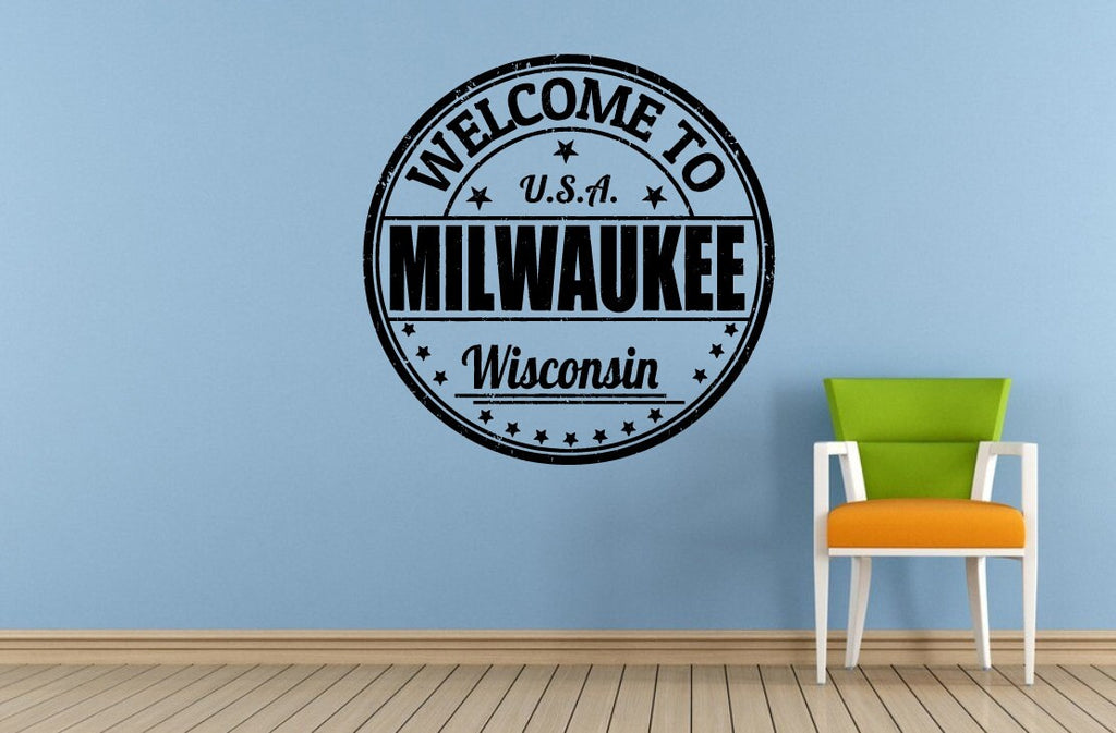Milwaukee Wisconsin United States of America Stamp Window Or Wall Or Car Vinyl Peal And Stick Removable Sticker Decal L1524