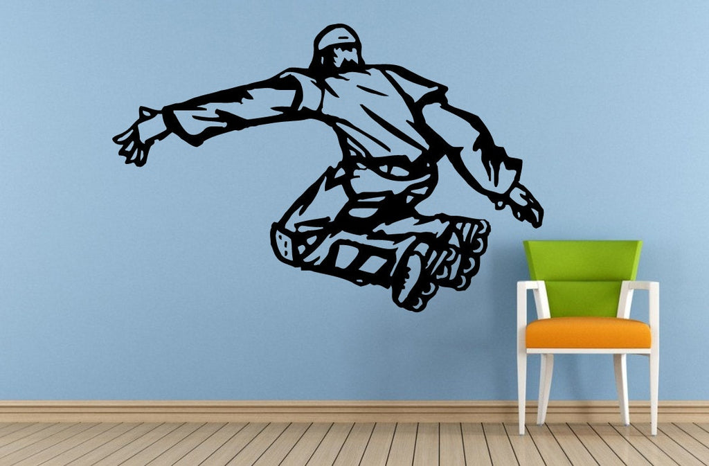 Guy Boy Rollerblading Skate Doing Tricks Outdoor Fun Sports Hobbies Wall Or Car Vinyl Peal And Stick Removable Sticker Decal L1576