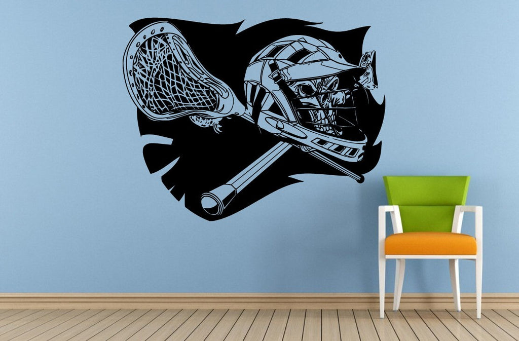 Lacrosse Sticks Cross Helmet Shield Logo Flag Sign Outdoor Sports Games Wall Or Car Vinyl Peal And Stick Removable Sticker Decal L1581