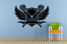 Load image into Gallery viewer, Lacrosse Sticks Cross Wings Shield Logo Emblem Sign Outdoor Sports Games Wall Or Car Vinyl Peal And Stick Removable Sticker Decal L1578