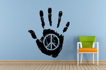 Load image into Gallery viewer, Peace Sign On Hand Palm Hipster Gesture Wall Or Car Vinyl Peal And Stick Removable Sticker Decal L1591
