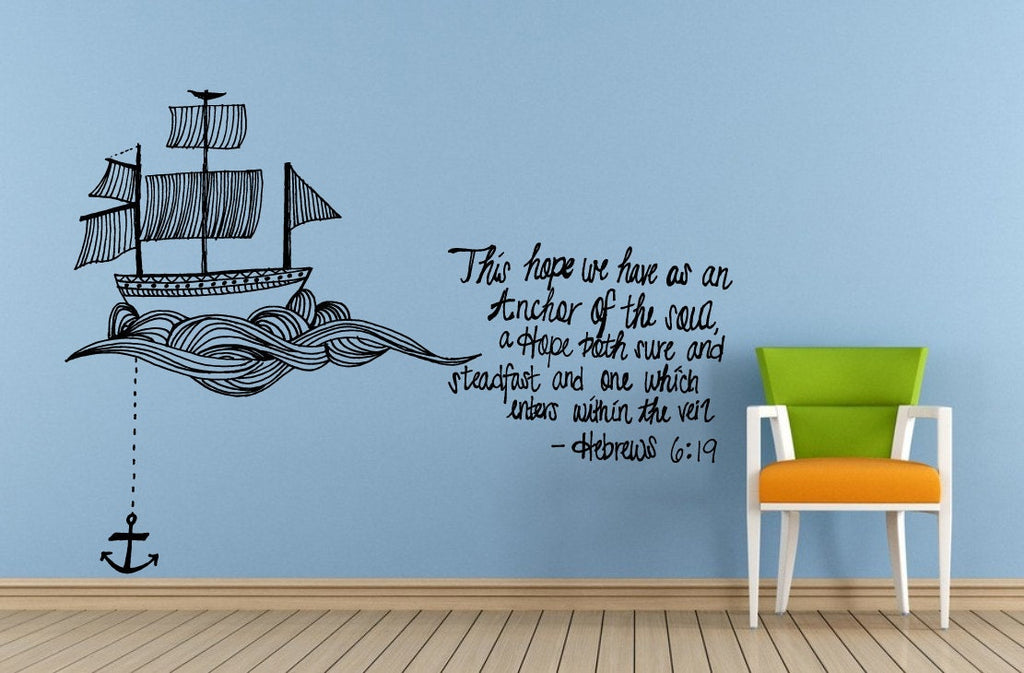 Hebrews 6:19 Hope Anchor Bible Verse Quote Saying Citation Words Ship Sea Wall Room Vinyl Mural Art Decor Decal Sticker L1624