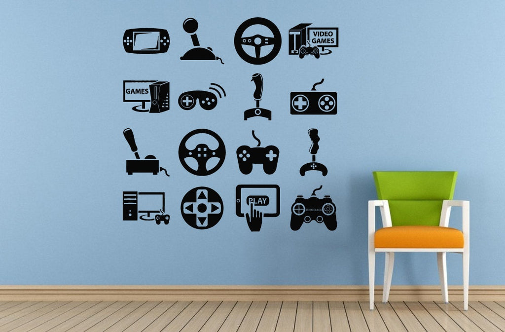 Play Game Video Games Play Button Game Over Controller Joystick Consul Room Brain Mind Wall Room Vinyl Mural Art Decor Decal Sticker L1639