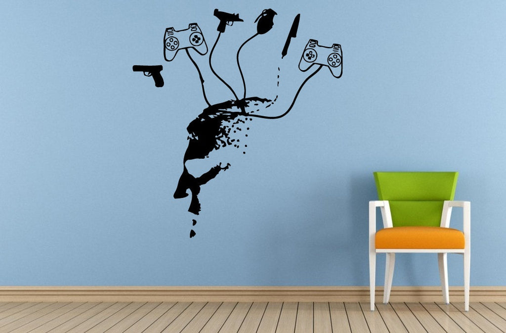 Play Game Video Games Play Button Game Over Controller Joystick Consul Room Brain Mind Wall Room Vinyl Mural Art Decor Decal Sticker L1642