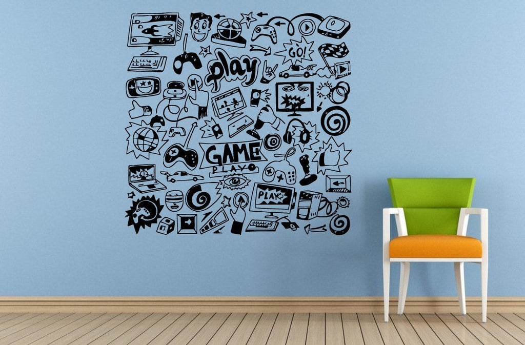 Play Game Video Games Play Button Game Over Controller Joystick Consul Room Brain Mind Wall Room Vinyl Mural Art Decor Decal Sticker L1641