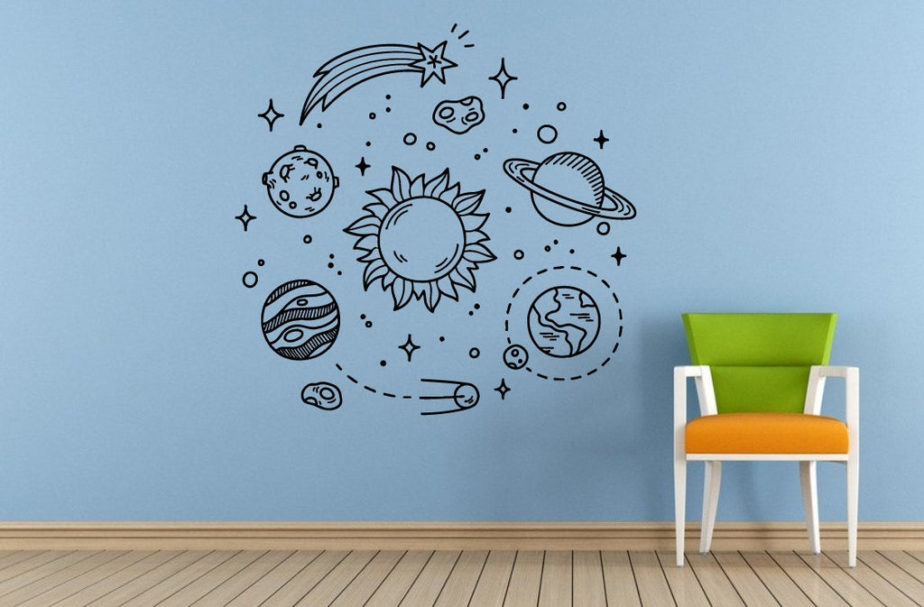Space Solar System Planets Stars Satellites Wall Room Vinyl Mural Art Decor Decal Sticker L1643