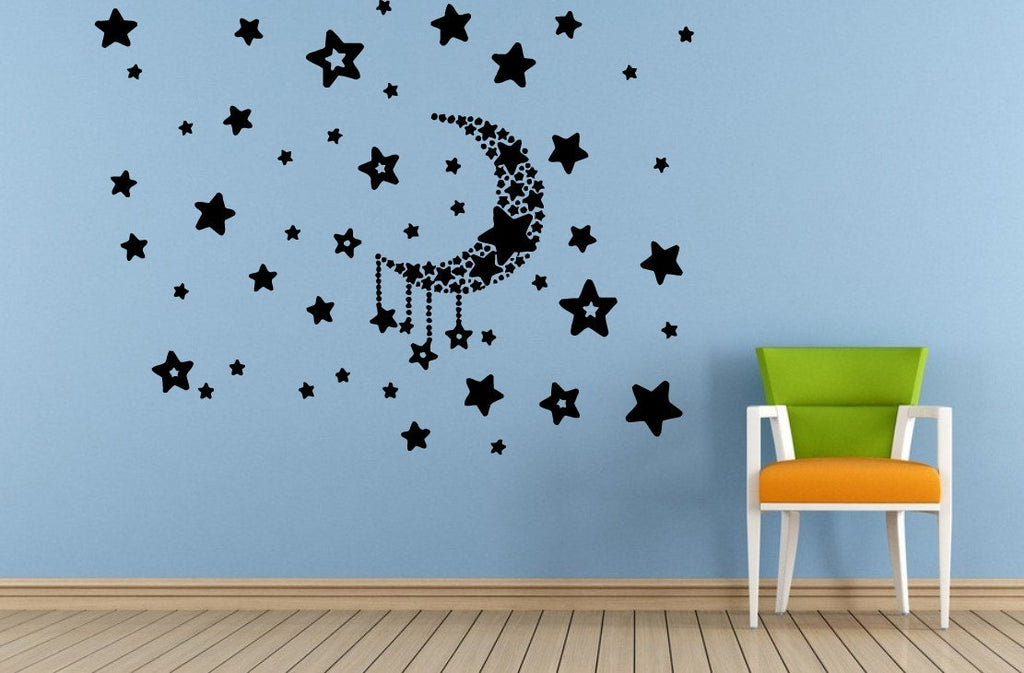 Space Night Sky Many Stars Moon Baby Kids Child's Room Nursery Wall Room Vinyl Mural Art Decor Decal Sticker L1652