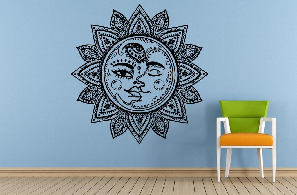 Space Night Sky Stars Moon Sun Mandala Baby Kids Child's Room Nursery Wall Room Vinyl Mural Art Decor Decal Sticker L1655