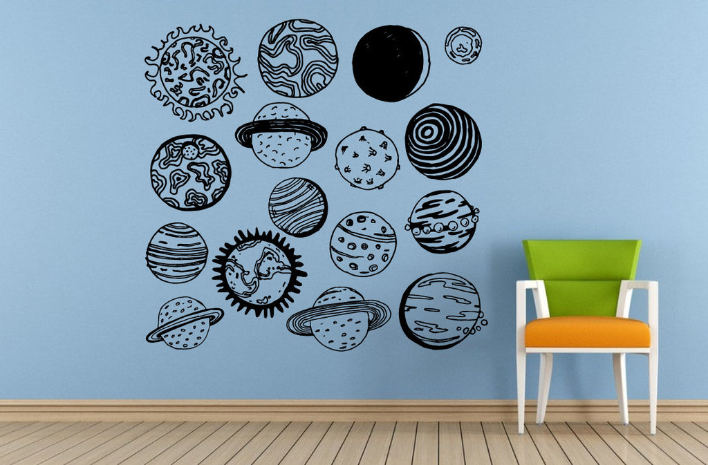 Space Solar System Planets Stars Earth Sun Moon Mars Venus Mercury Neptune Jupiter Wall Room Vinyl Mural Art Decor Decal Sticker L1646