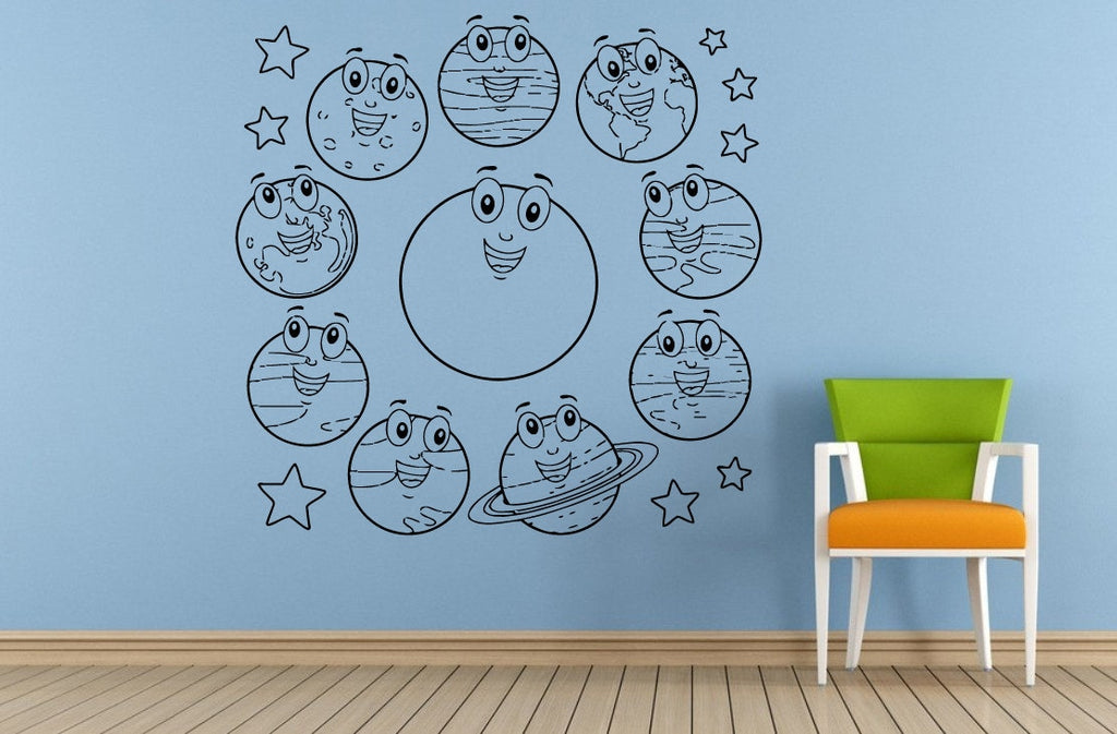 Space Solar System Planets Stars Earth Sun Moon Mars Venus Mercury Neptune Jupiter Wall Room Vinyl Mural Art Decor Decal Sticker L1650