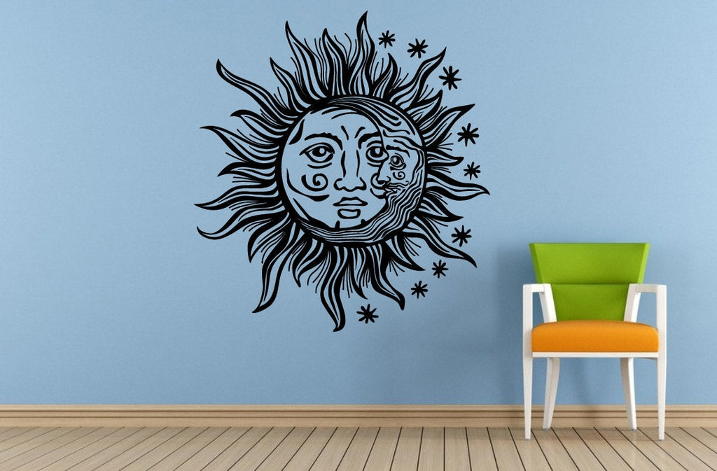 Space Night Sky Stars Moon Sun Mandala Baby Kids Child's Room Nursery Wall Room Vinyl Mural Art Decor Decal Sticker L1656