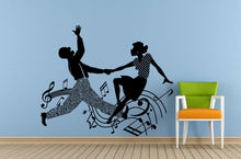 Load image into Gallery viewer, Man Woman Dancing Retro Dancing Silhouette Music Notes Wall Room Vinyl Mural Art Decor Decal Sticker L1664