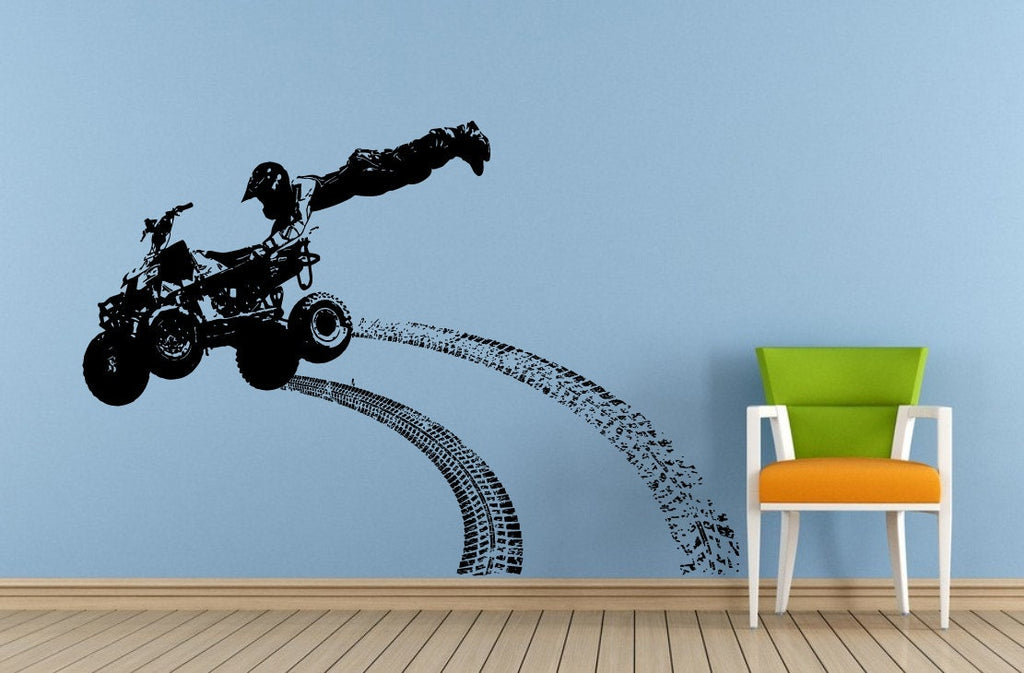 Quad Atv Dirt Racing Rally Jump Trick Stunt Tire Marks Tracks Wall Decal Vinyl Sticker Mural Room Decor L1680