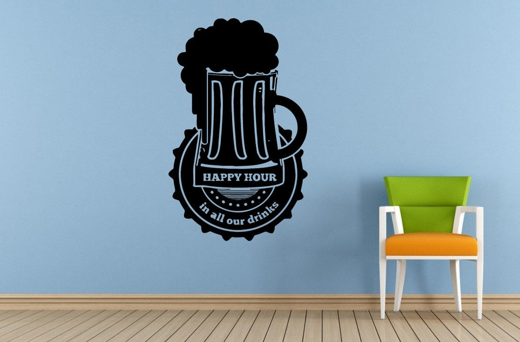 Happy Hour Cocktails Drinks Specials Stamp Sign Logo Store Shop Salon Window Wall Decal Vinyl Sticker Mural Room Decor L1715