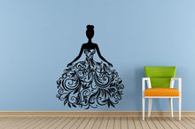 Load image into Gallery viewer, Girl Princess Prom Ball Dress Dance Formal Flower Floral Pattern Window Wall Decal Vinyl Sticker Mural Room Decor L1721