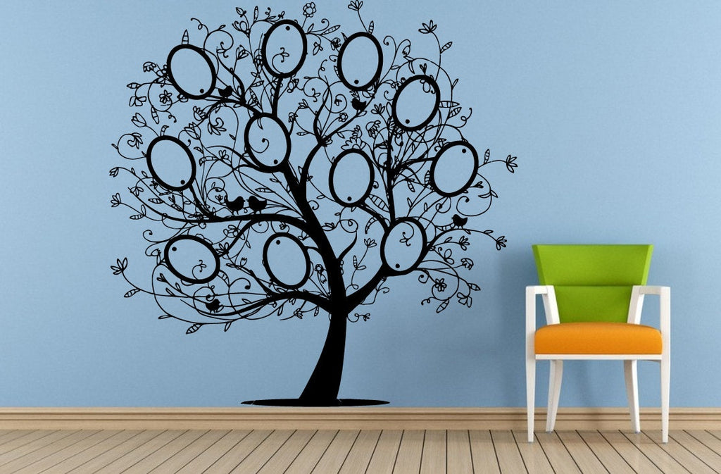 Big Family Tree Picture Frame Birds Floral Flower Pattern Window Wall Decal Vinyl Sticker Mural Room Decor L1728