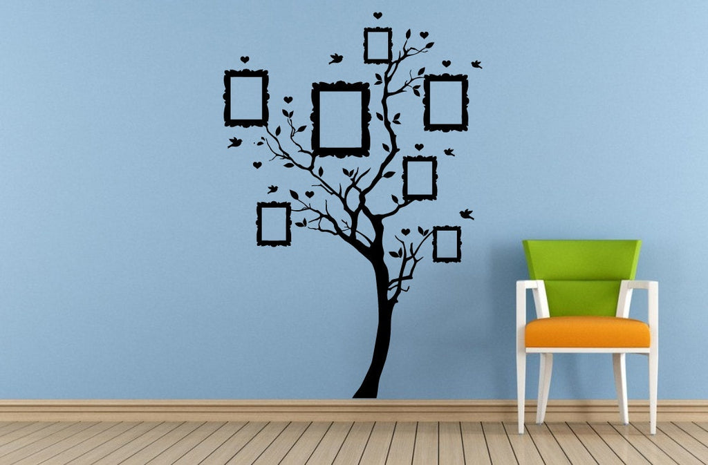 Big Family Tree Picture Frame Birds Floral Flower Pattern Window Wall Decal Vinyl Sticker Mural Room Decor L1729
