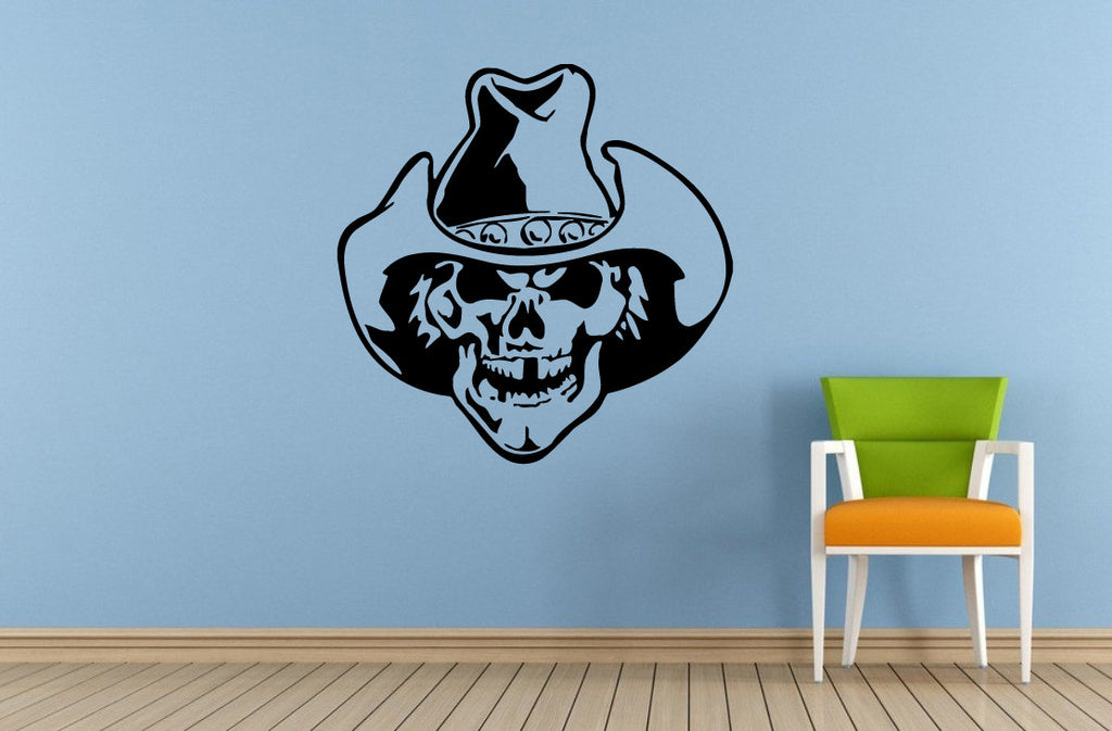 Big Skull Head Angry Cowboy Hat Window Wall Decal Vinyl Sticker Mural Room Decor L1735