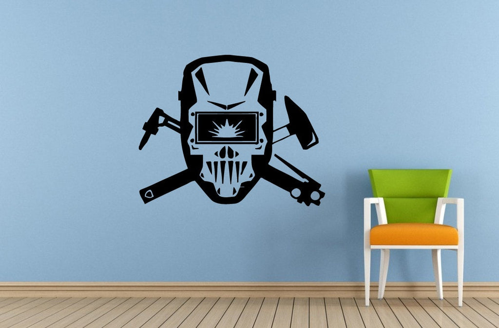 Big Skull Head Angry Welding Mask Window Wall Decal Vinyl Sticker Mural Room Decor L1737