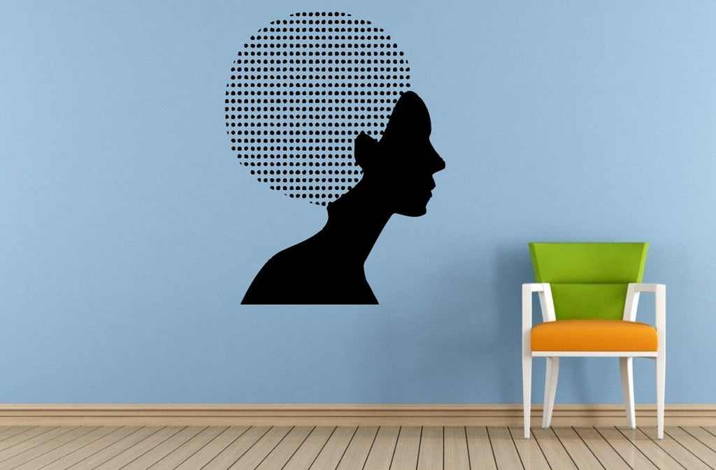 Afro Hair Polka Dots Hair Woman Girl Head Style Salon Dresser Wall Room Vinyl Mural Art Decor Decal Sticker L1666