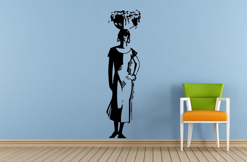 Woman Afro Girl African Tribe Ancient Tribal Pattern Vase Wall Room Vinyl Mural Art Decor Decal Sticker L1672