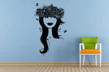 Load image into Gallery viewer, Woman Girl Flowers Butterfly's Hair Style Salon Barber Wall Room Vinyl Mural Art Decor Decal Sticker L1675