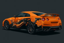 Load image into Gallery viewer, Orange Floral Car Wrap for Nissan GTR | Luxury Sport Car Vinyl Wrap | Artistic Side Graphics nv001 with Flowing Flower Design | Custom Performance Wrap Film