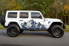 Load image into Gallery viewer, Mountain Line Art Car Wrap for Jeep Wrangler | Blue and White Outdoor Vinyl Wrap | Adventure Off-Road 4x4 Graphic | Durable Matte or Gloss Wrap Film nv007