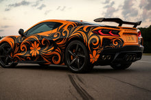 Load image into Gallery viewer, Orange Floral Swirl Car Wrap – Full-Color Jeep SUV Vinyl Wrap | Custom Vehicle Graphics | Durable Removable Outdoor Art Wrap | Stickalz Design nv012