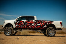 Load image into Gallery viewer, Red Metallic Abstract Car Wrap – Tesla Cybertruck Full-Body Vinyl Wrap | Luxury Vehicle Graphics | Custom 3D Chrome-Effect Wrap by Stickalz nv013