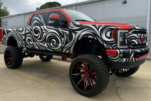 Load image into Gallery viewer, Black Silver Swirl Car Wrap – Custom Full-Body Vinyl Wrap for Lifted Truck | 3D Abstract Metallic Vehicle Graphics | Premium Wrap by Stickalz nv014