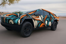 Load image into Gallery viewer, Ocean Wave Abstract Car Wrap – Nissan GTR Full Body Vinyl Wrap | Blue Orange Teal 3D Flow Design | Premium Racing Vehicle Wrap by Stickalz nv015