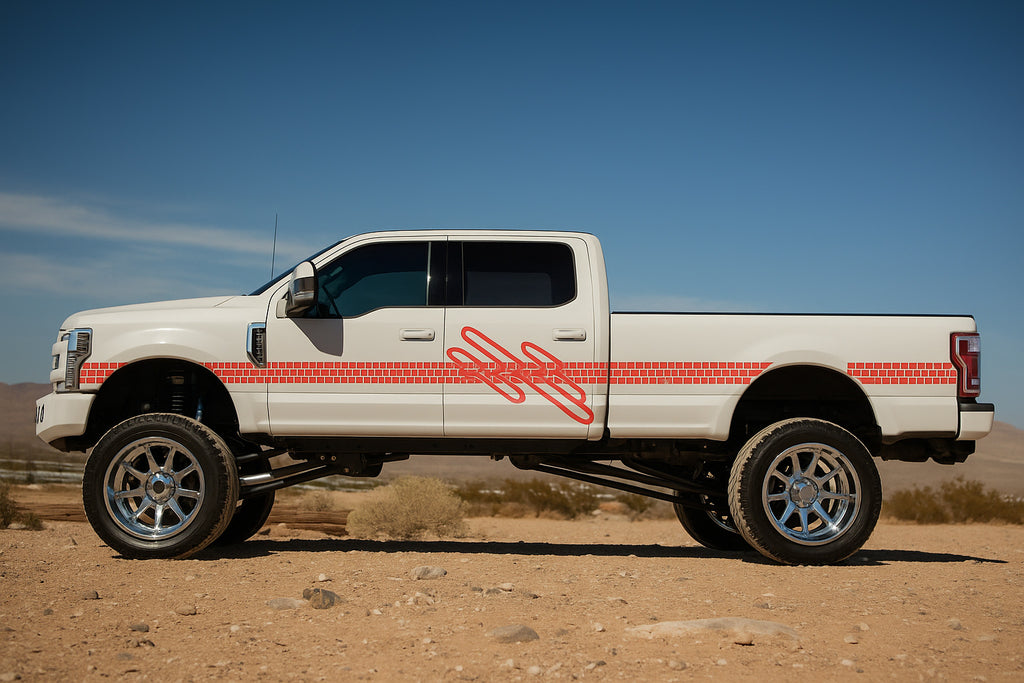 Retro Red Stripe Truck Decal Kit – Classic Side Vinyl Wrap for Lifted Pickup | Vintage Racing Line Design | Custom Vehicle Graphics by Stickalz nv016